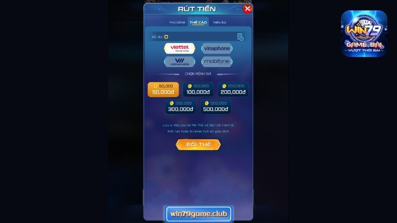 Đổi tiền trong ví game thành thẻ cào điện thoại nhanh chóng
